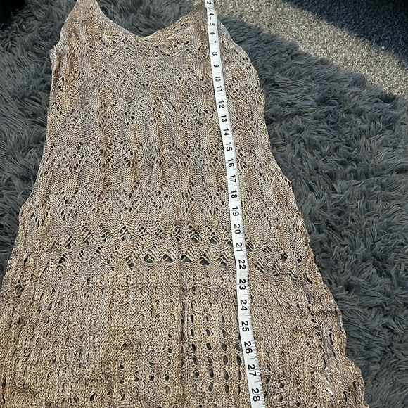 Women's V-Neck Sheer Cover Up Dress - Khaki Hollow Out Crochet Swimwear - Picture 4 of 5